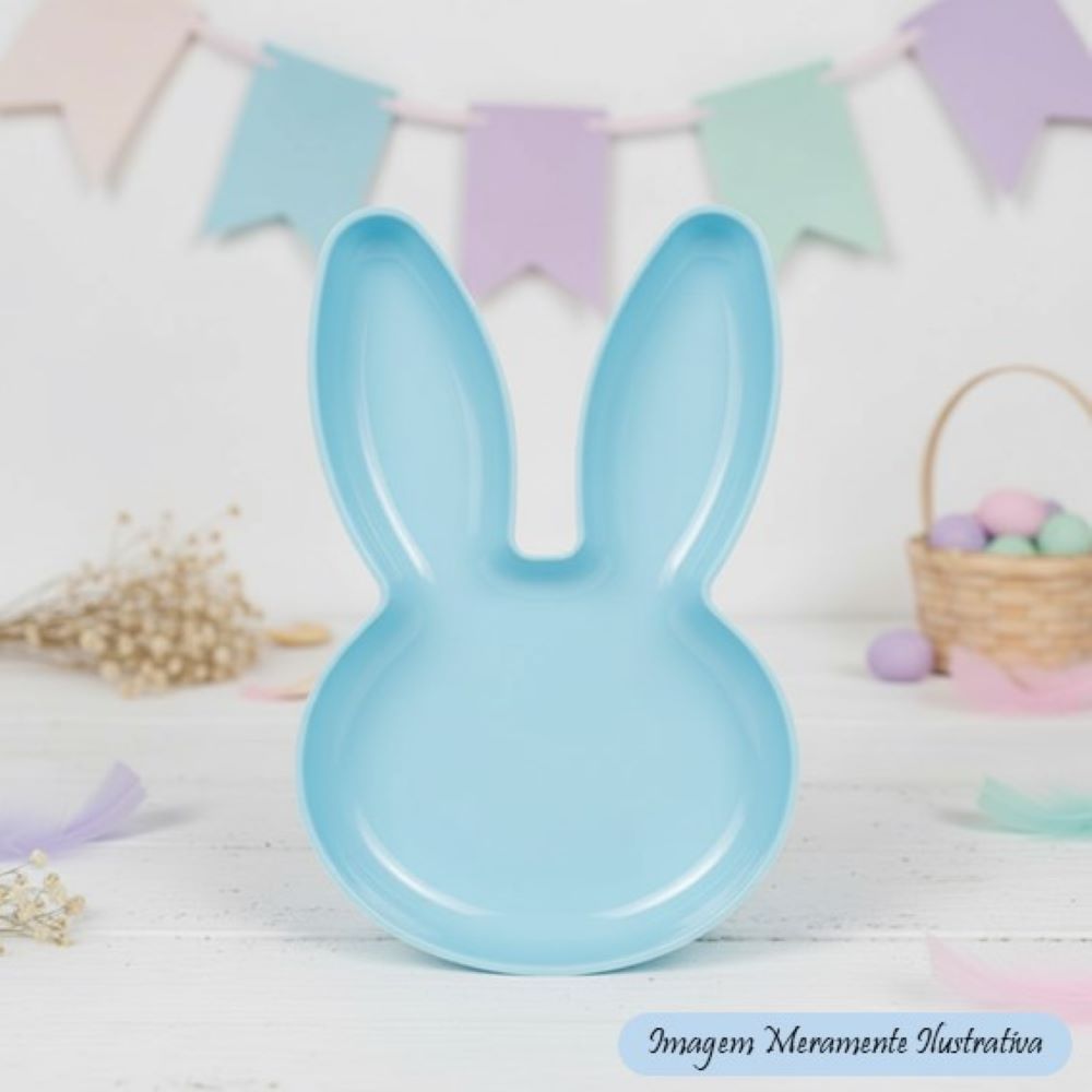 Bandeja em Formato de Coelho – Azul -  A Páscoa que Aquece o Coração
