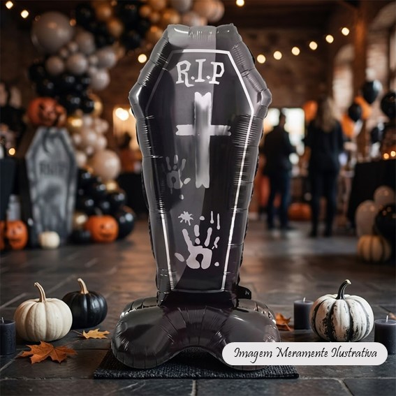 Balão Metalizado Caixão - Decoração Halloween - 147cm - Animare - Valor Unitário
