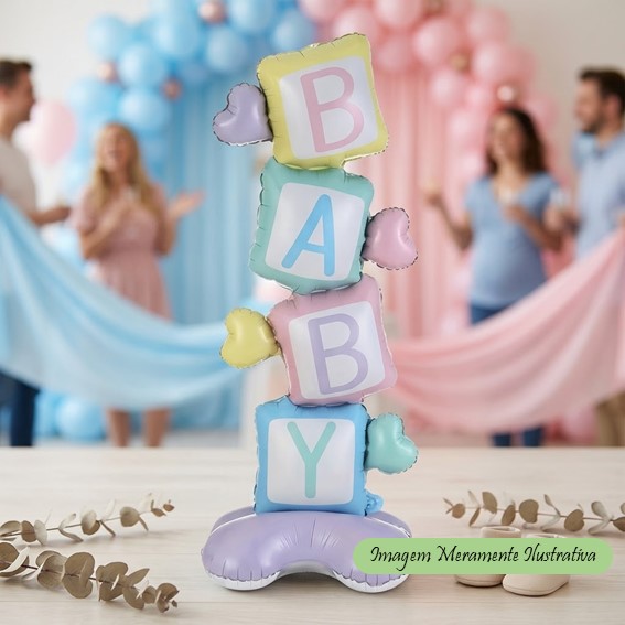 Balão Metalizado Chá de Bebê Revelação - Cubo Baby - 155 cm x 57 cm - Animare - Valor Unitário
