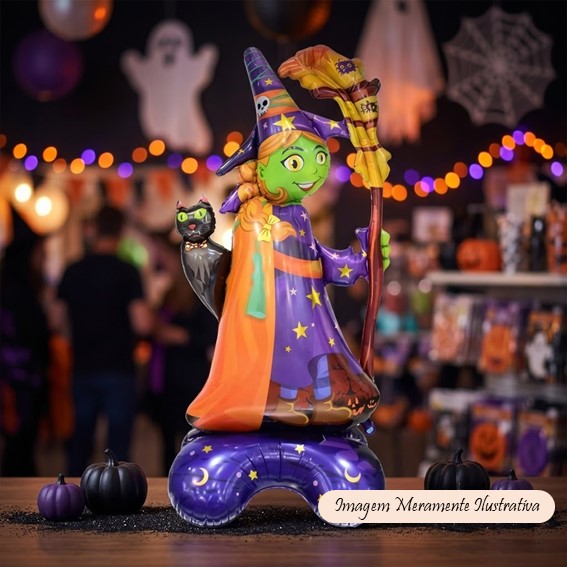 Balão Halloween - Bruxinha com Vassoura - 128cm X 65cm - Animare - Valor Unitário