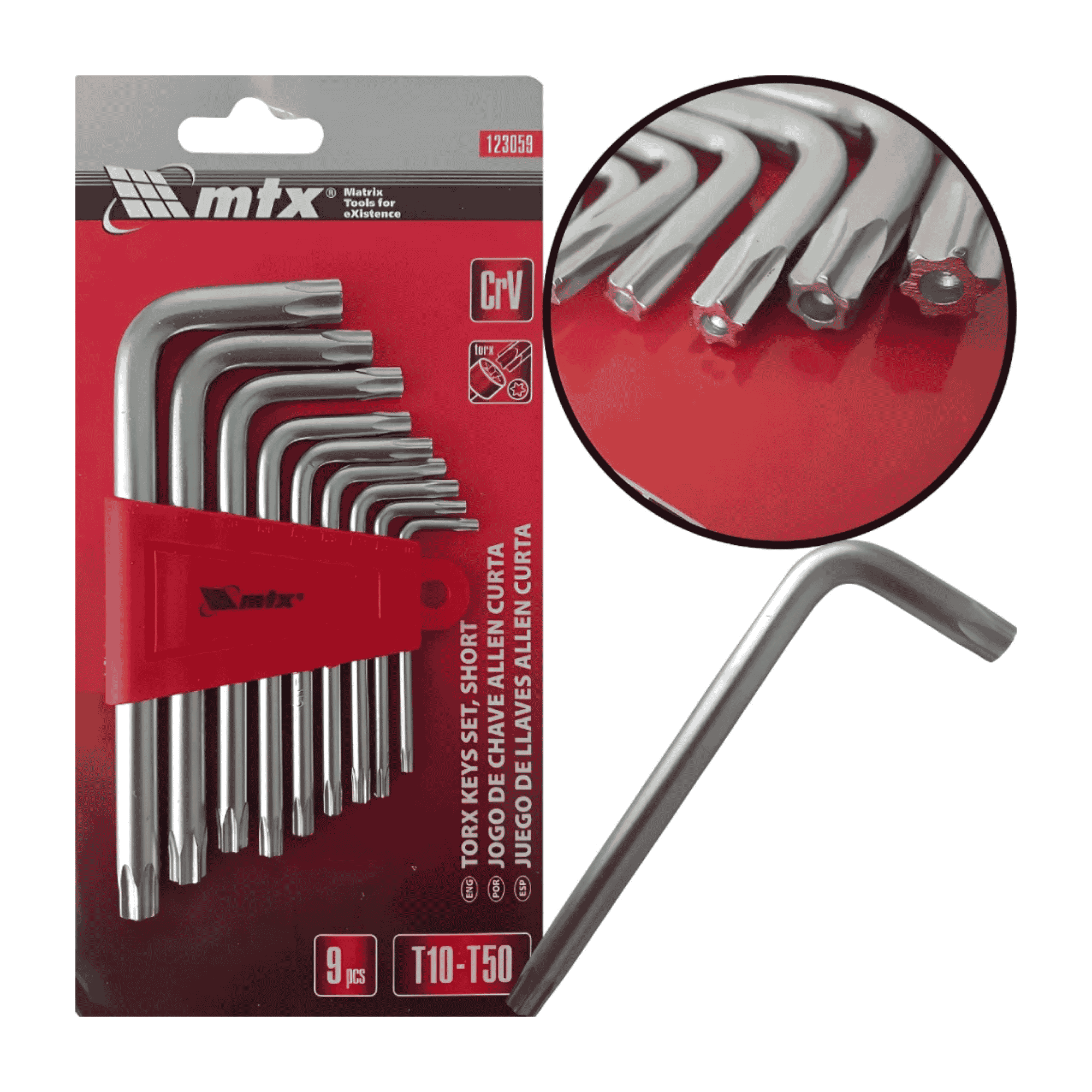Jogo De Chaves Torx Curtas T10 A T50 9 Peças Aço Cr-V - Mtx 184214 MTX