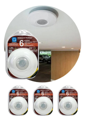 Kit 3X Sensor De Presença 360° Embutir/Sobrepor Com Fotocélula - QA19MB - Qualitronix