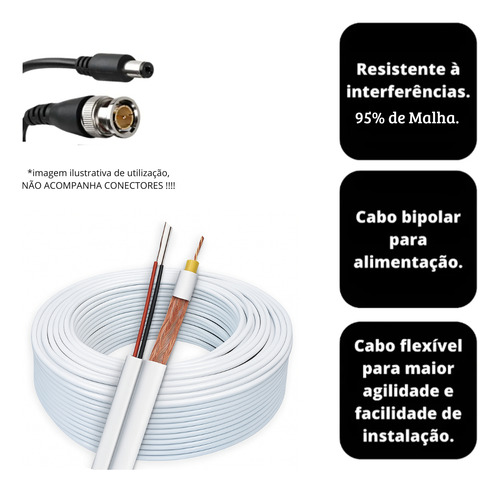 Cabo Coaxial 4mm Bipolar Camera De Segurança 95% Malha 100m MLB4555301829 - imagem 3