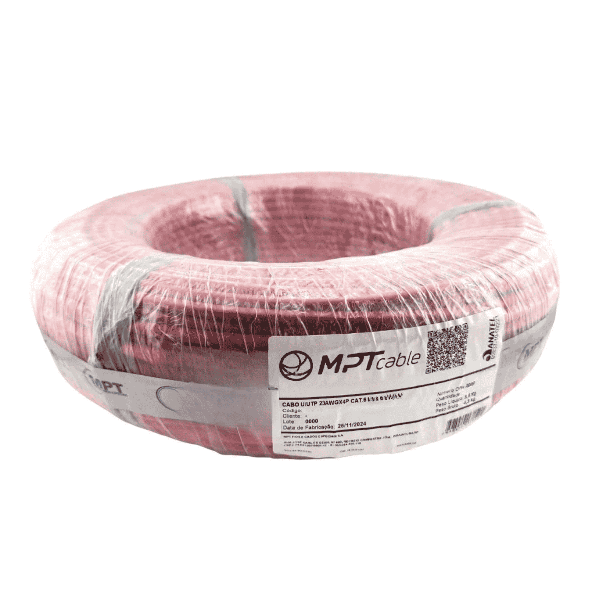 Cabo Rede CAT6 U/Utp 23AWGX4P Cmx Vermelho - Mpt (Mínimo 100m)