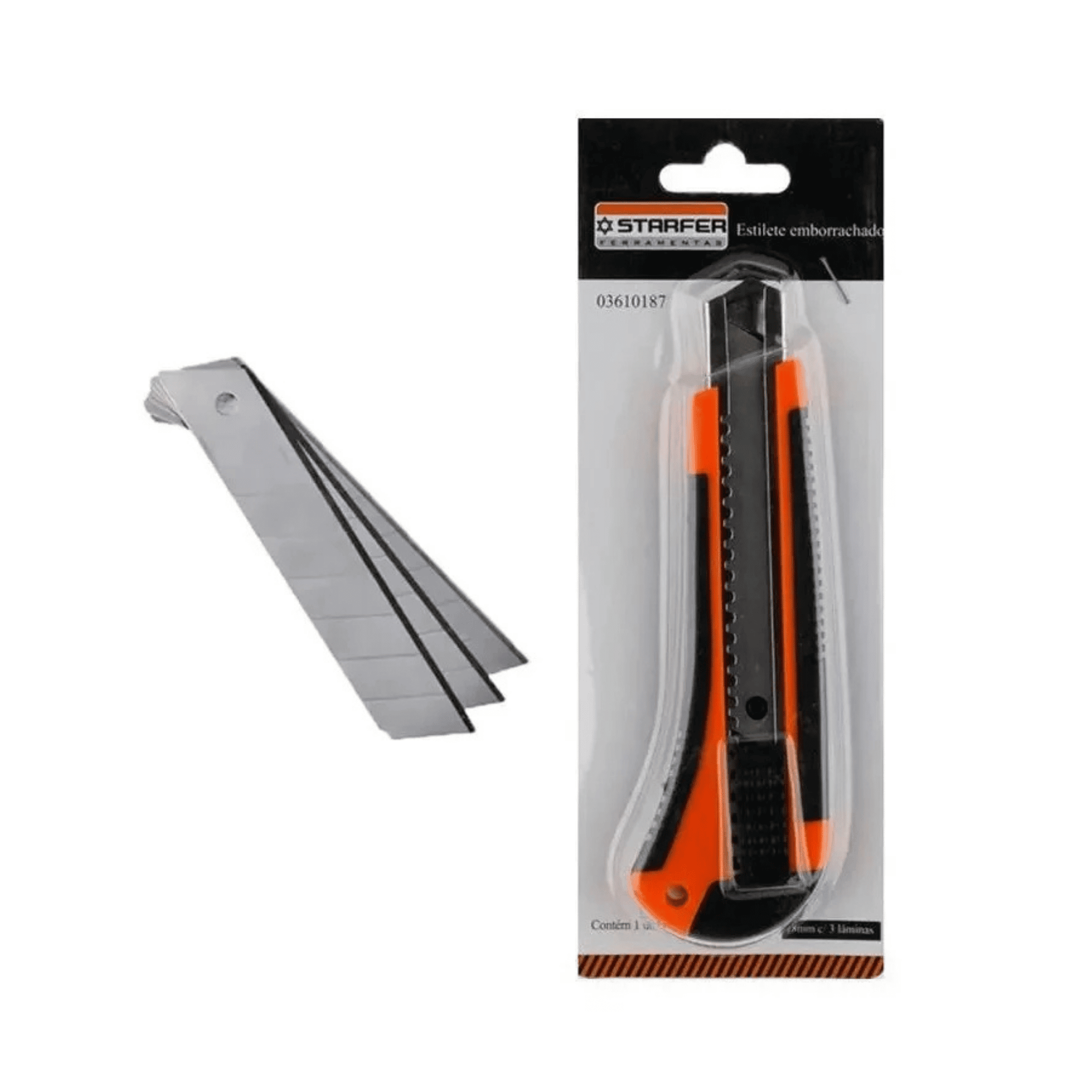 Estilete Emborrachado 18mm Trava Automática 3 Lâminas - Starfer 185541 Starfer - imagem 3