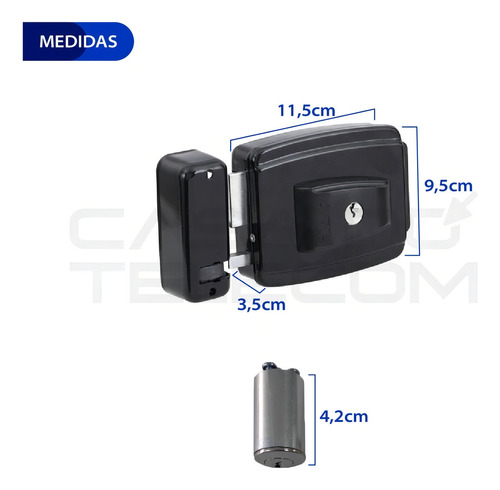 Fechadura AGL- Mini - 12V Preta - 42mm A. Int. Ch.Simp. F.Conv. - Unidade 1004252 AGL - imagem 3