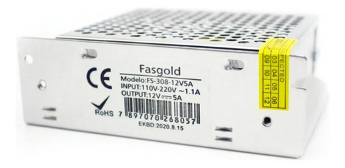 Fonte 12V/5A - Gradeada / Bivolt Automatica (Psi / Smart Chip) - 60W Fasgold FS-308 Fasgold - imagem 3