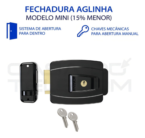 Fechadura AGL- Mini - 12V Preta - 42mm A. Int. Ch.Simp. F.Conv. - Unidade 1004252 AGL - imagem 2