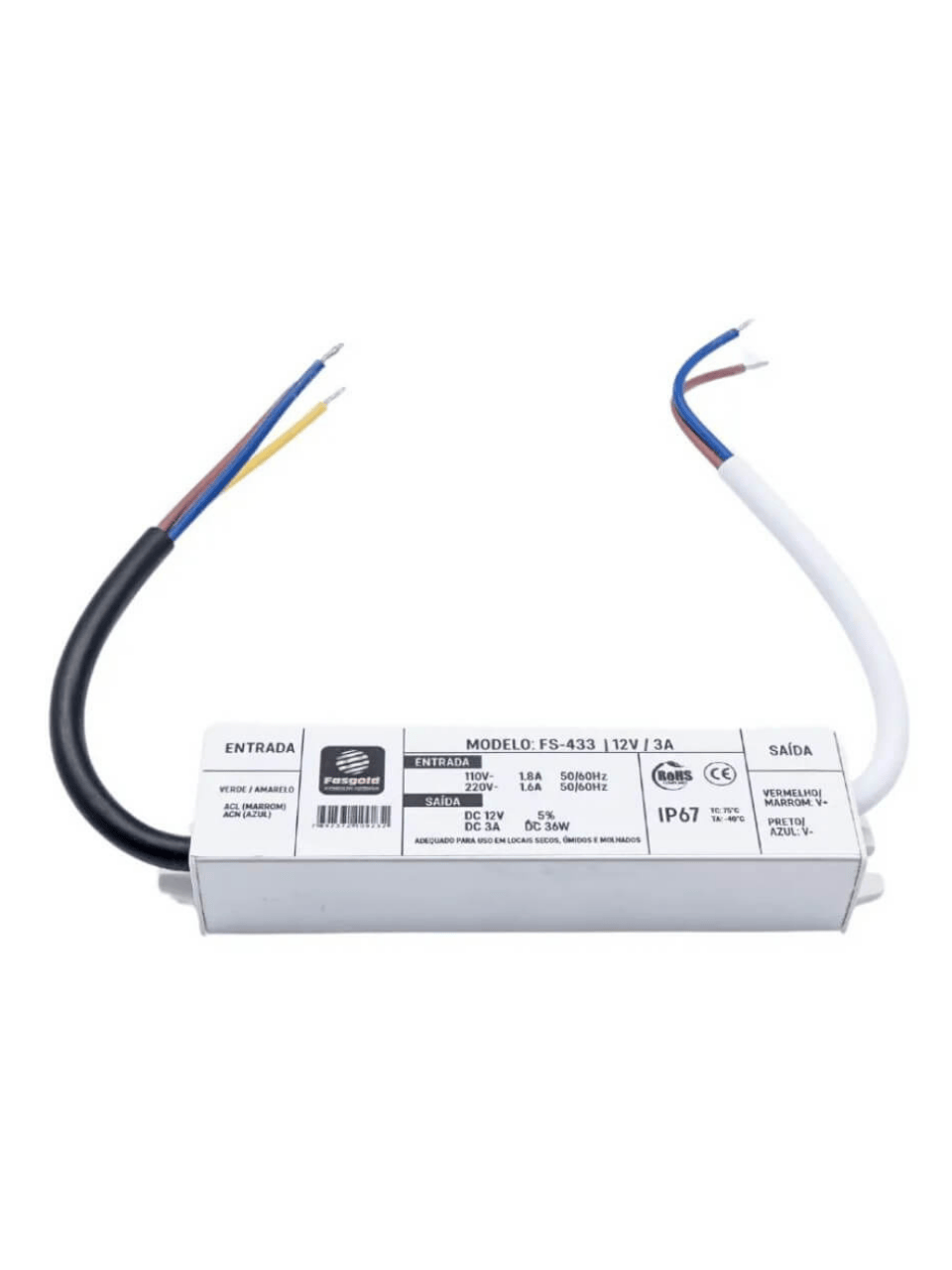 Fonte 12V 3A Blindada IP67 Gold - FS-433 - Fasgold FS-433 Fasgold - imagem 3