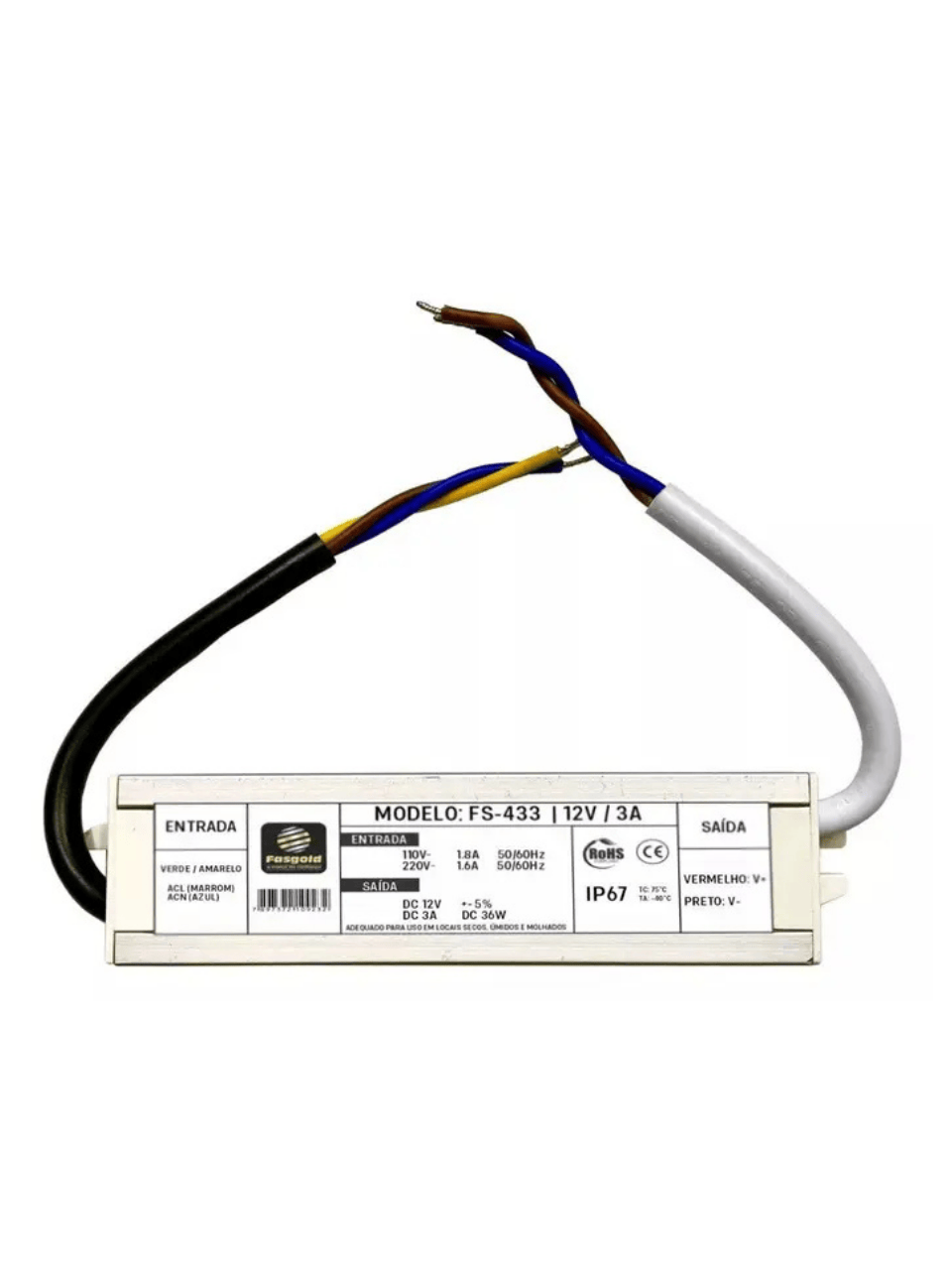 Fonte 12V 3A Blindada IP67 Gold - FS-433 - Fasgold FS-433 Fasgold - imagem 4