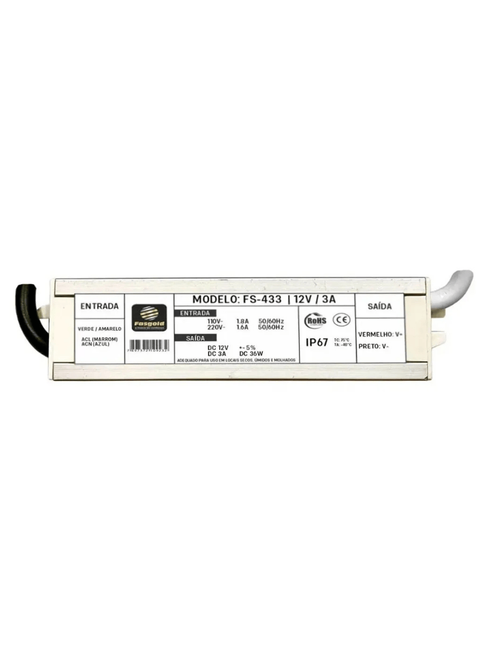 Fonte 12V 3A Blindada IP67 Gold - FS-433 - Fasgold FS-433 Fasgold - imagem 2
