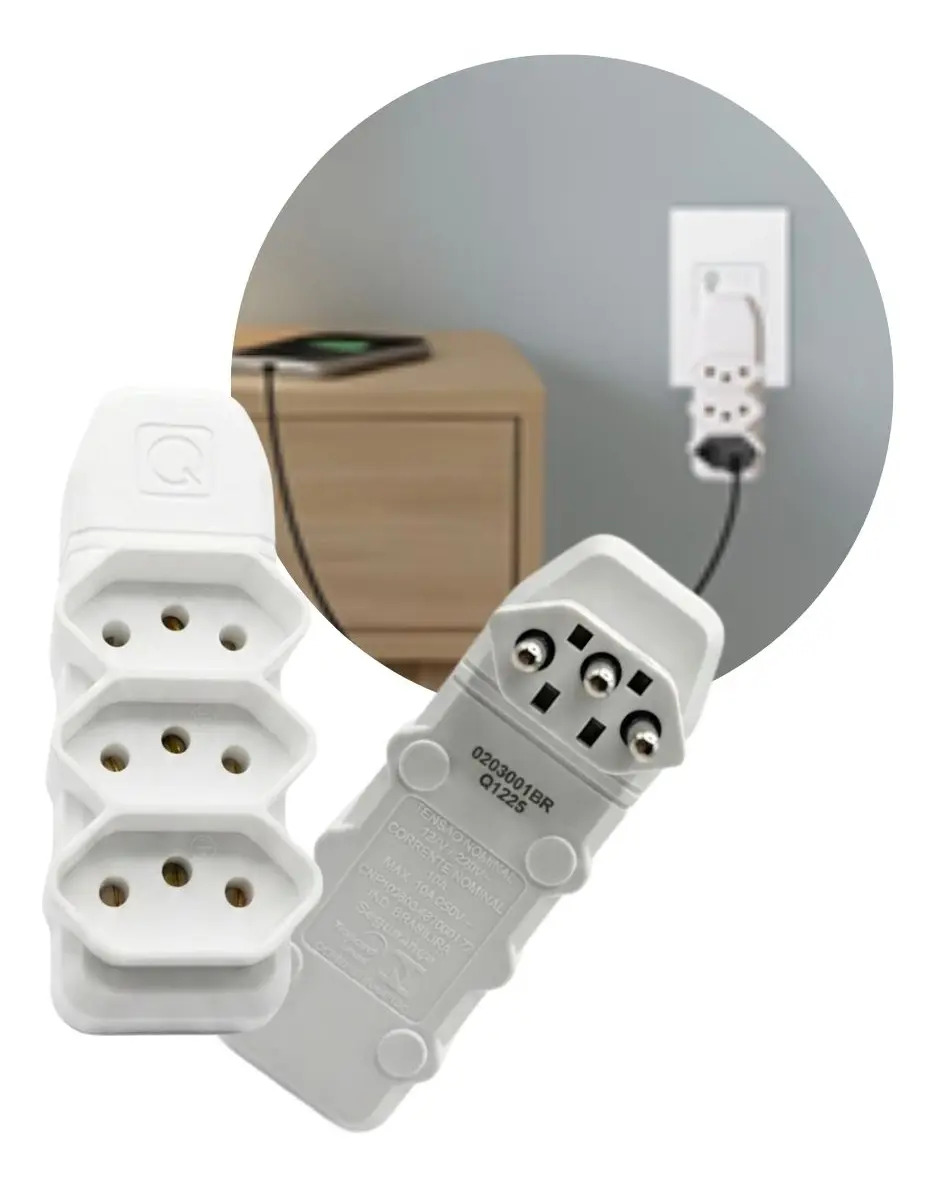 Multiplicador De Tomadas 3 Saídas 10A 2P+T Bivolt Branco - Qualitronix 0203001BR Qualitronix - imagem 6