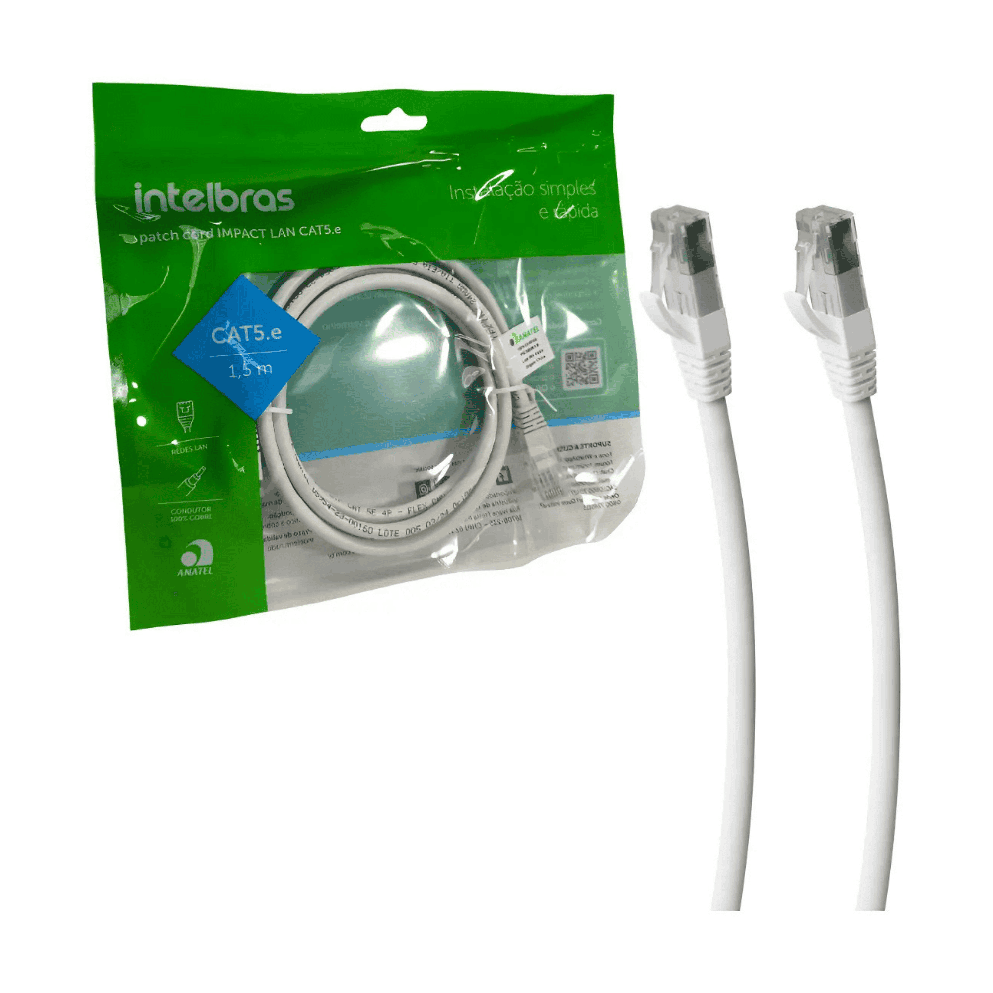 Patch Cord CAT5E 4 Pares Utp RJ45 Branco 1,5m Impact LAN - PC5BR15 - Intelbras 4830034 Intelbras - imagem 2
