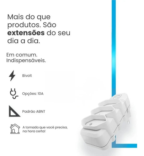 Multiplicador De Tomadas 3 Saídas 10A 2 Pinos Bivolt Branco - Qualitronix 0203000BR Qualitronix - imagem 4