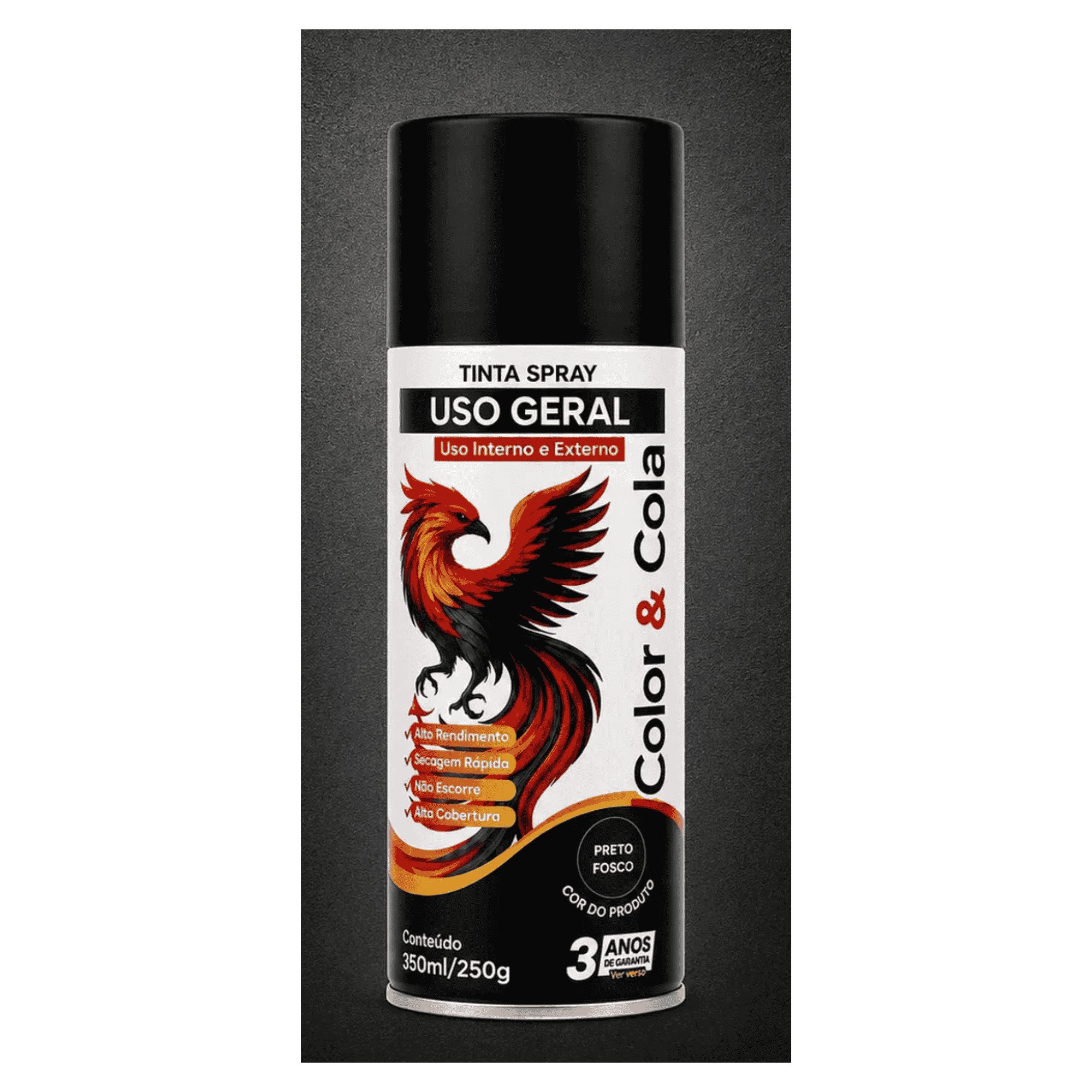 Tinta Spray Uso Geral Preto Fosco 350ML - Forzon 369504 Forzon