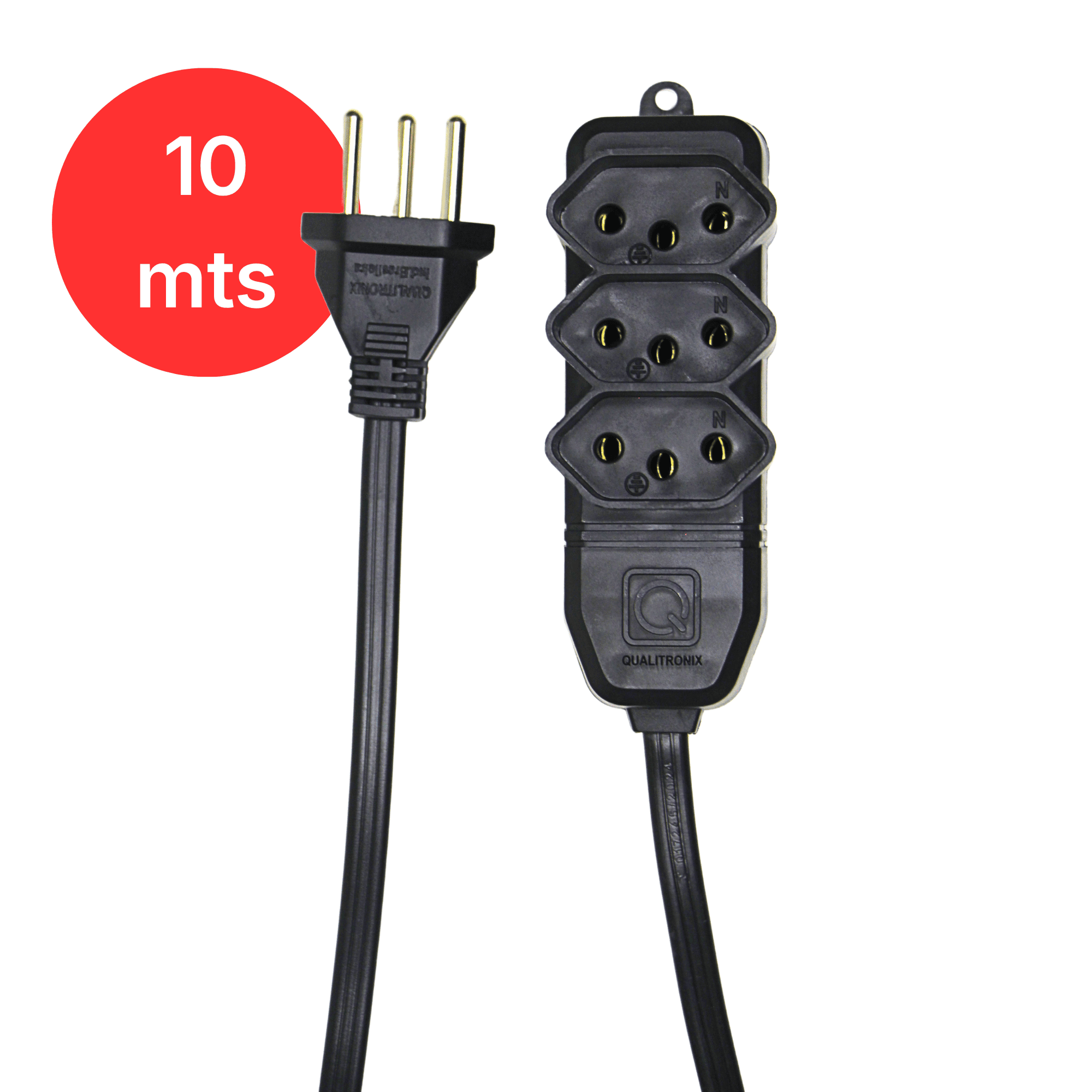 Extensão Elétrica - 3 Tomadas 10A - 0,75mm - 10 Metros - Qualitronix