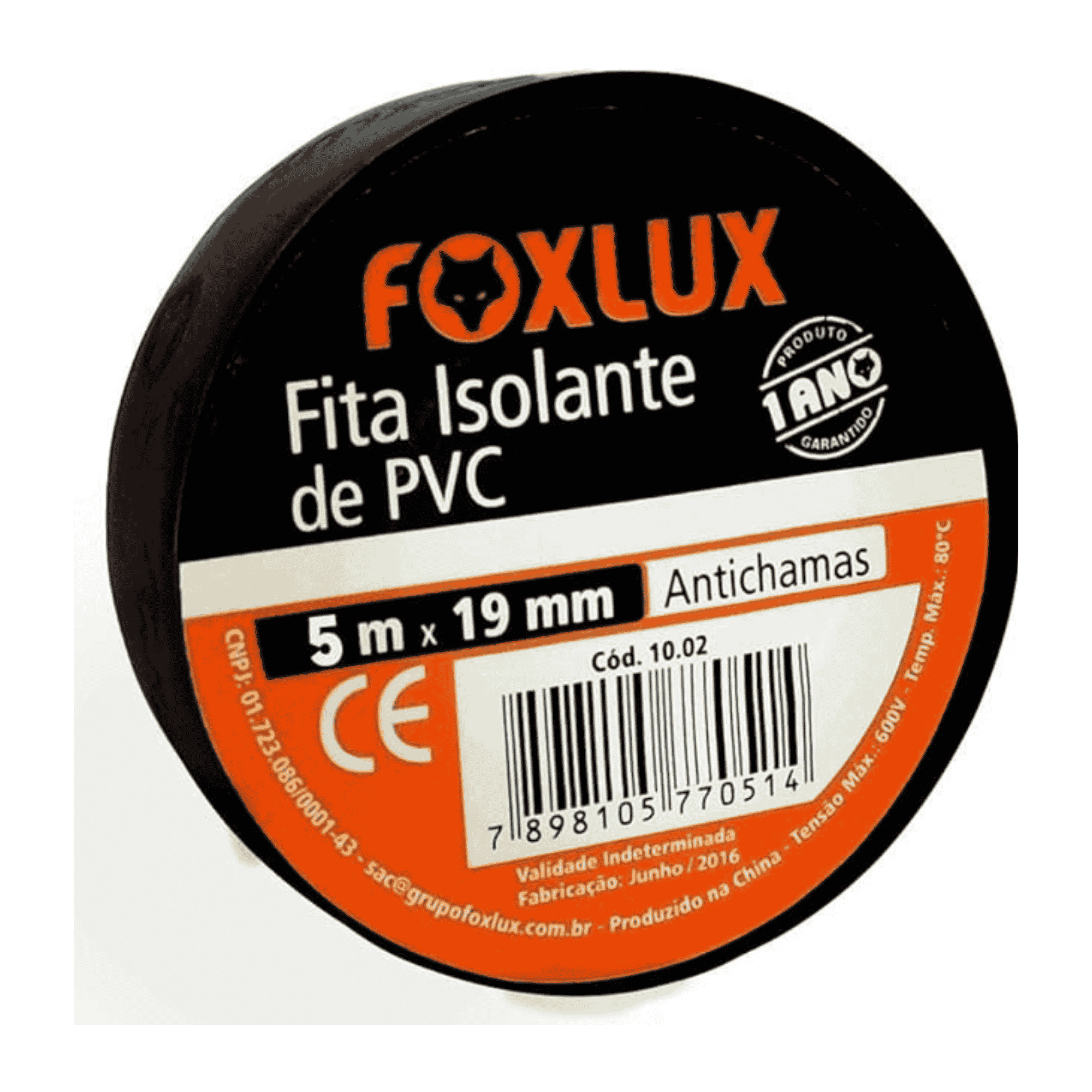 Fita Isolante PVC Antichama Preta 5m - Foxlux