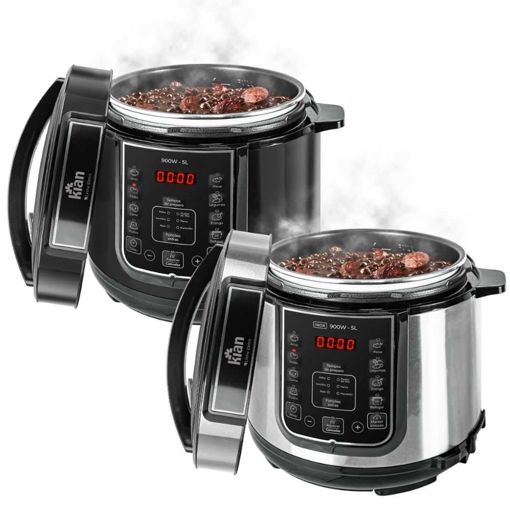 Panela de Pressão Elétrica Digital 5 litros Preta ou Inox - kian