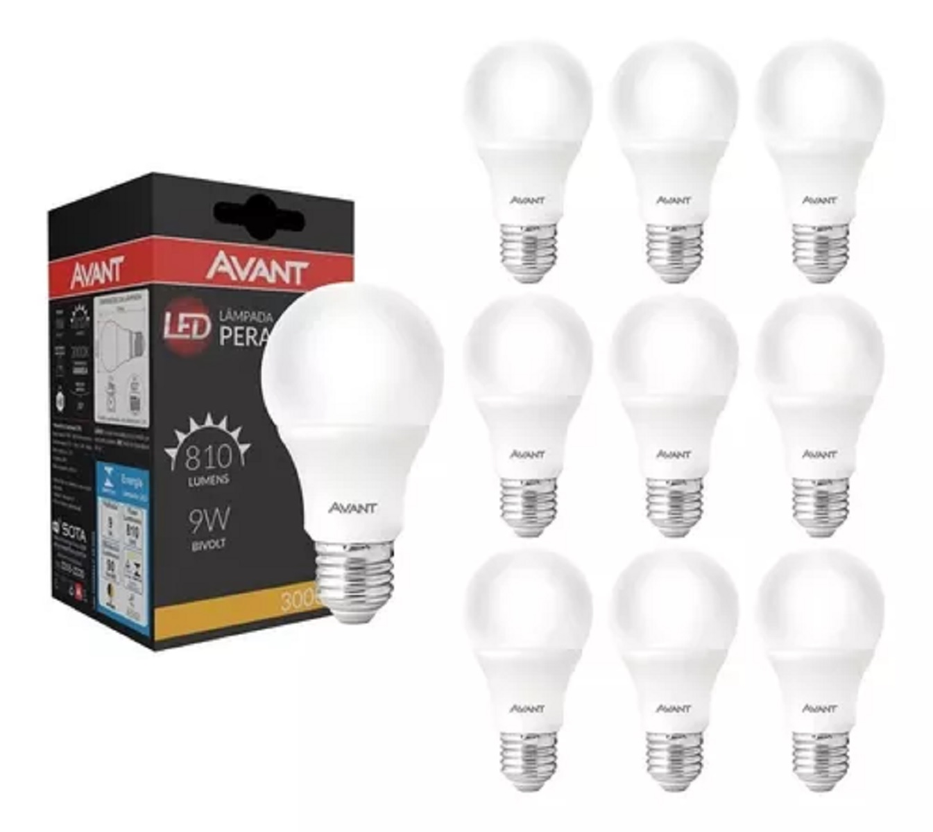 Kit 10 Lâmpadas Led Pera Avant 9w Luz Amarela 3000k Bivolt 