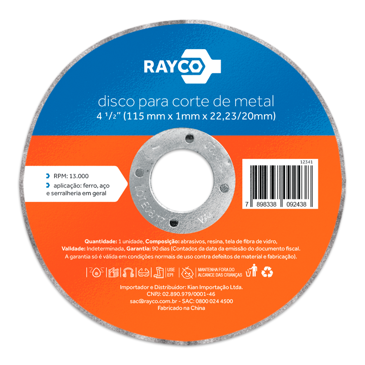 Disco de Corte para Metal 4.1/2" 115 x 1 x 22,23mm - Rayco