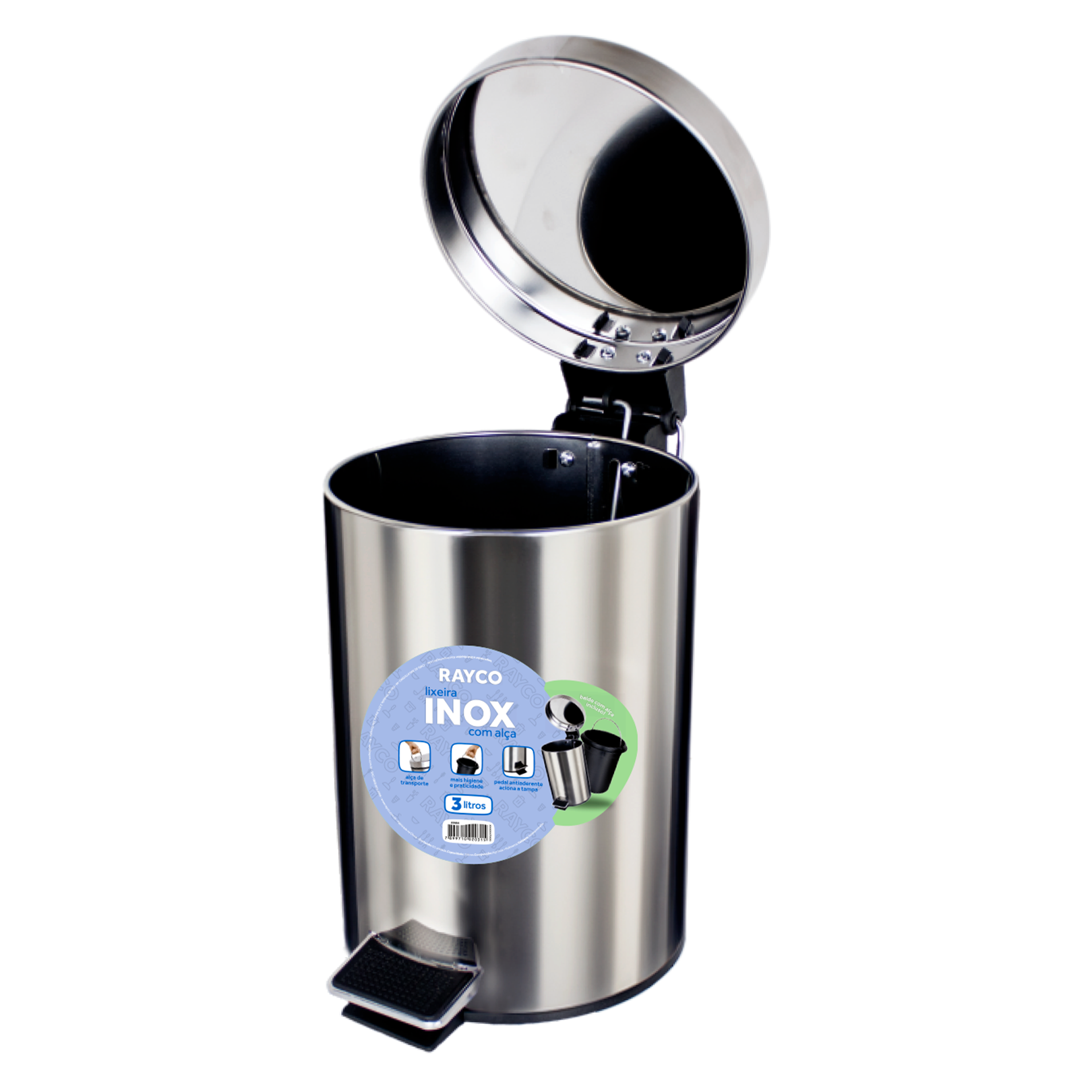 Lixeira de Aço Inox cozinha e banheiro 3l c/pedal - Rayco