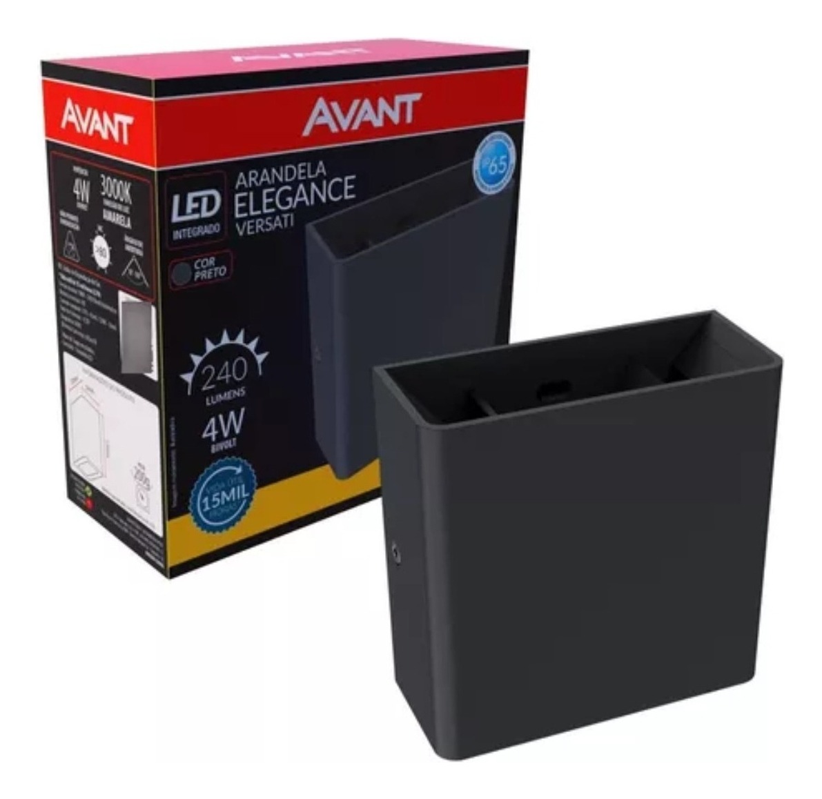 Arandela LED Elegance Versati 4W 3000k Amarela IP65 Avant - Preta