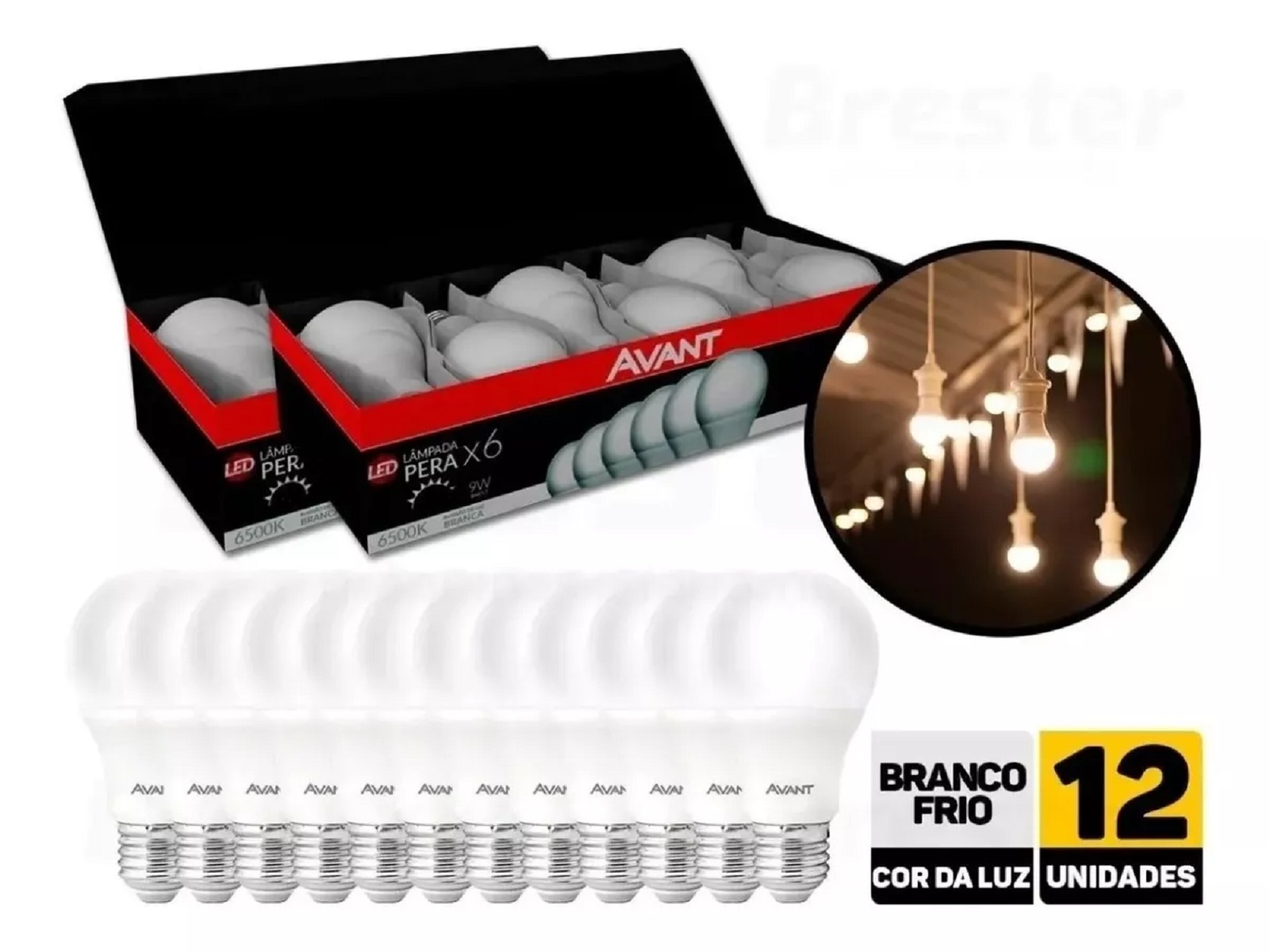12 Lâmpadas Avant Led 9w Bulbo E27 Branco Frio