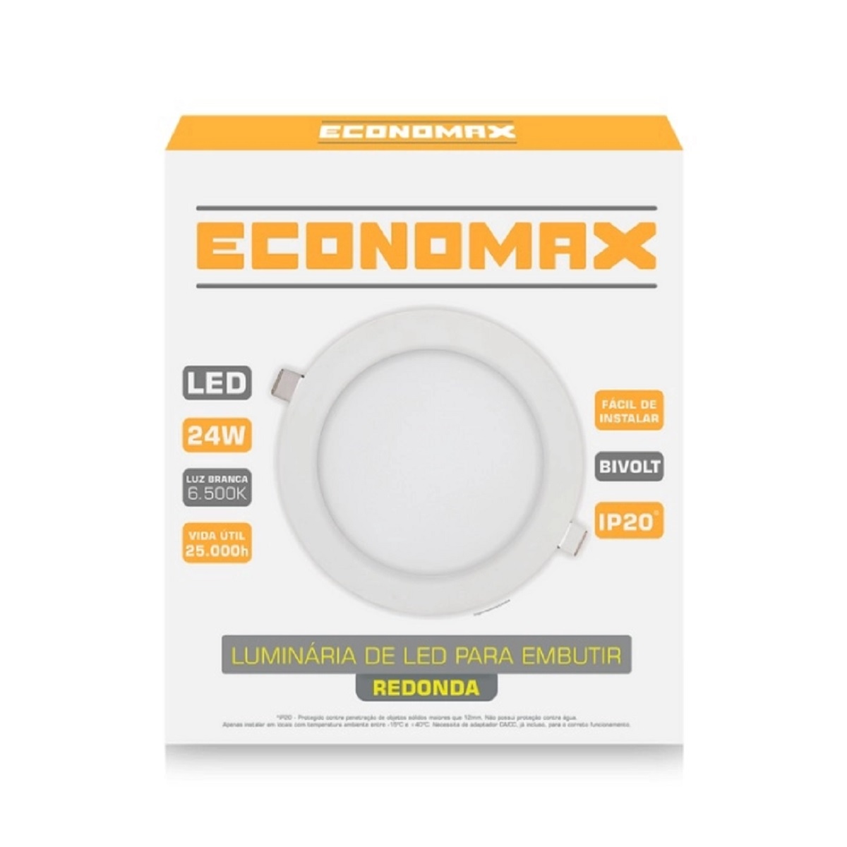 Luminária Led Para Embutir Redonda Economax 24w 6500k - Kian