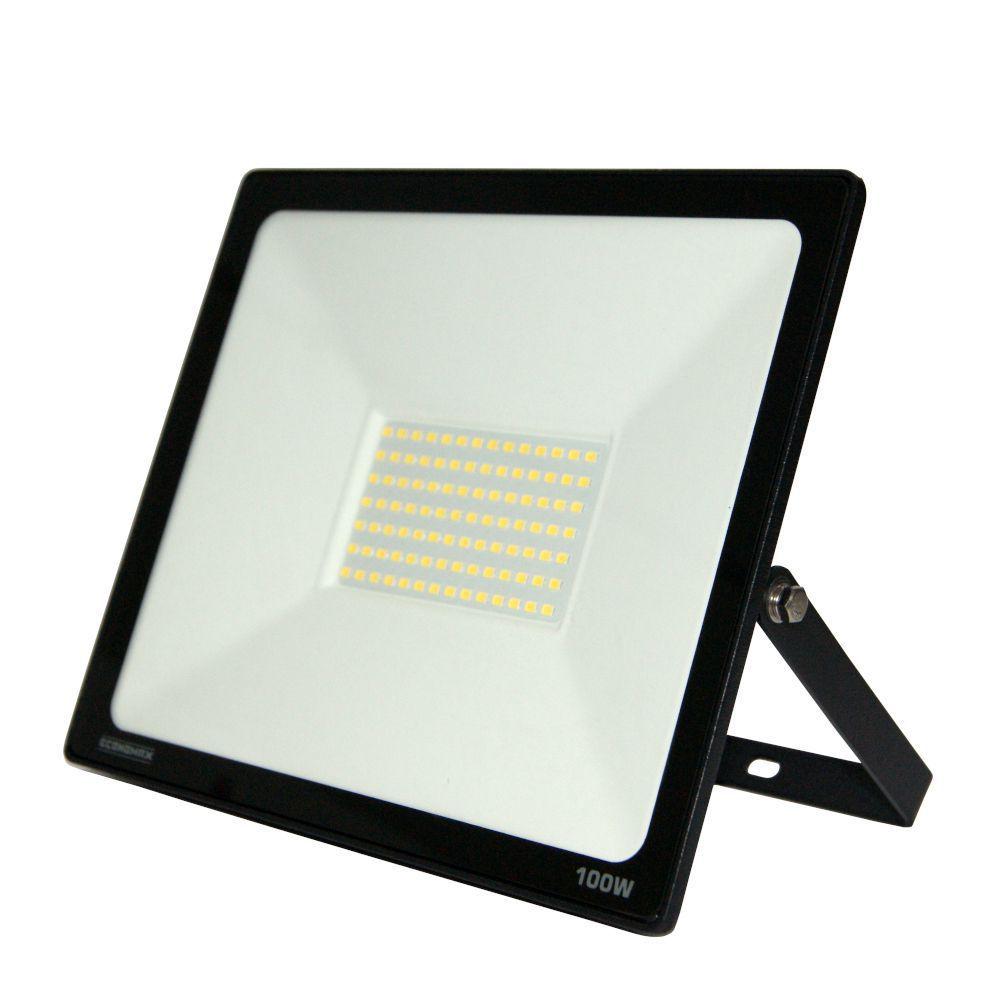Projetor Led Bivolt Preto 100W Branco Frio 6500K Economax