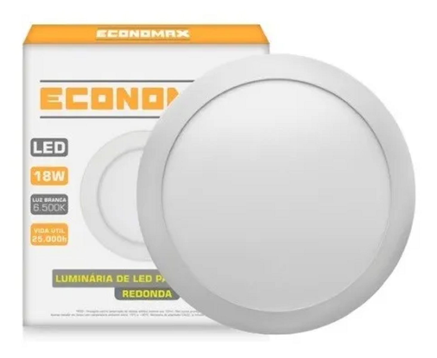 Painel de Led Sobrepor Redonda Slim 18W 6500K Economax