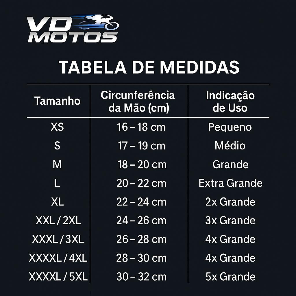 Tabela Tamanhos Luvas