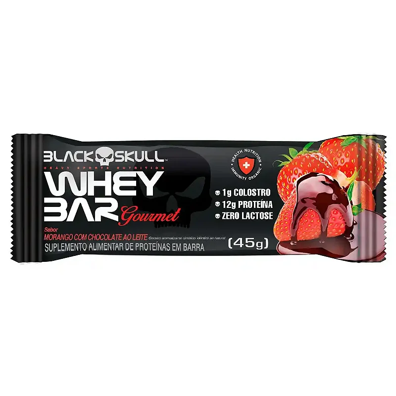 Whey Bar 45g Morango Com Chocolate Ao Leite Black Skull