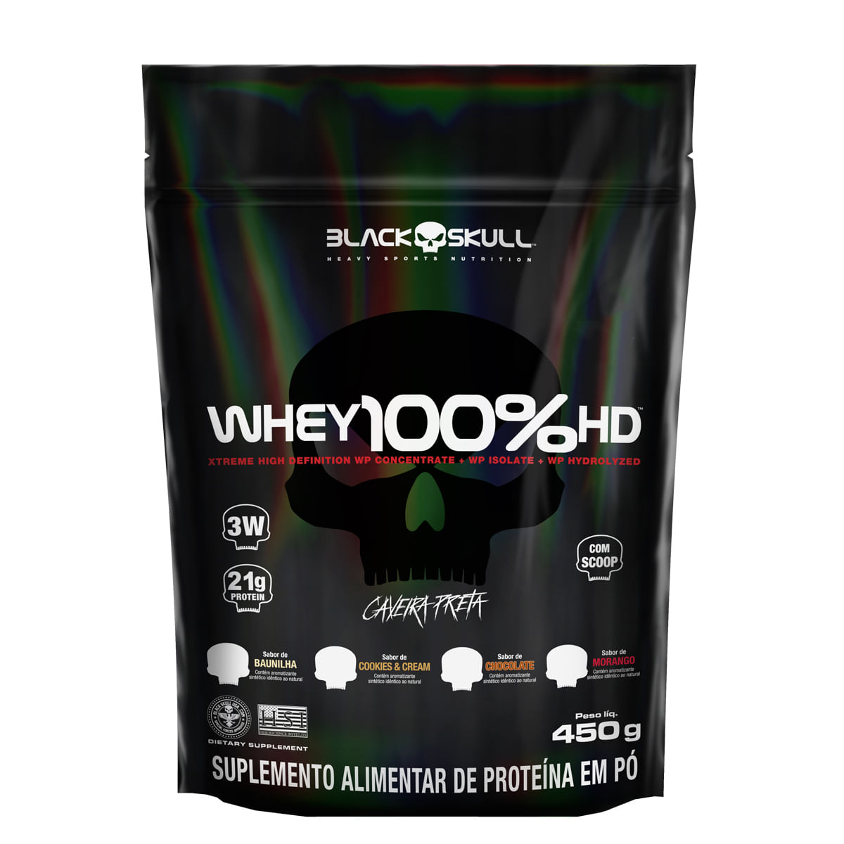 Foto de Whey 100% HD Refil 450g Black Skull - Morango