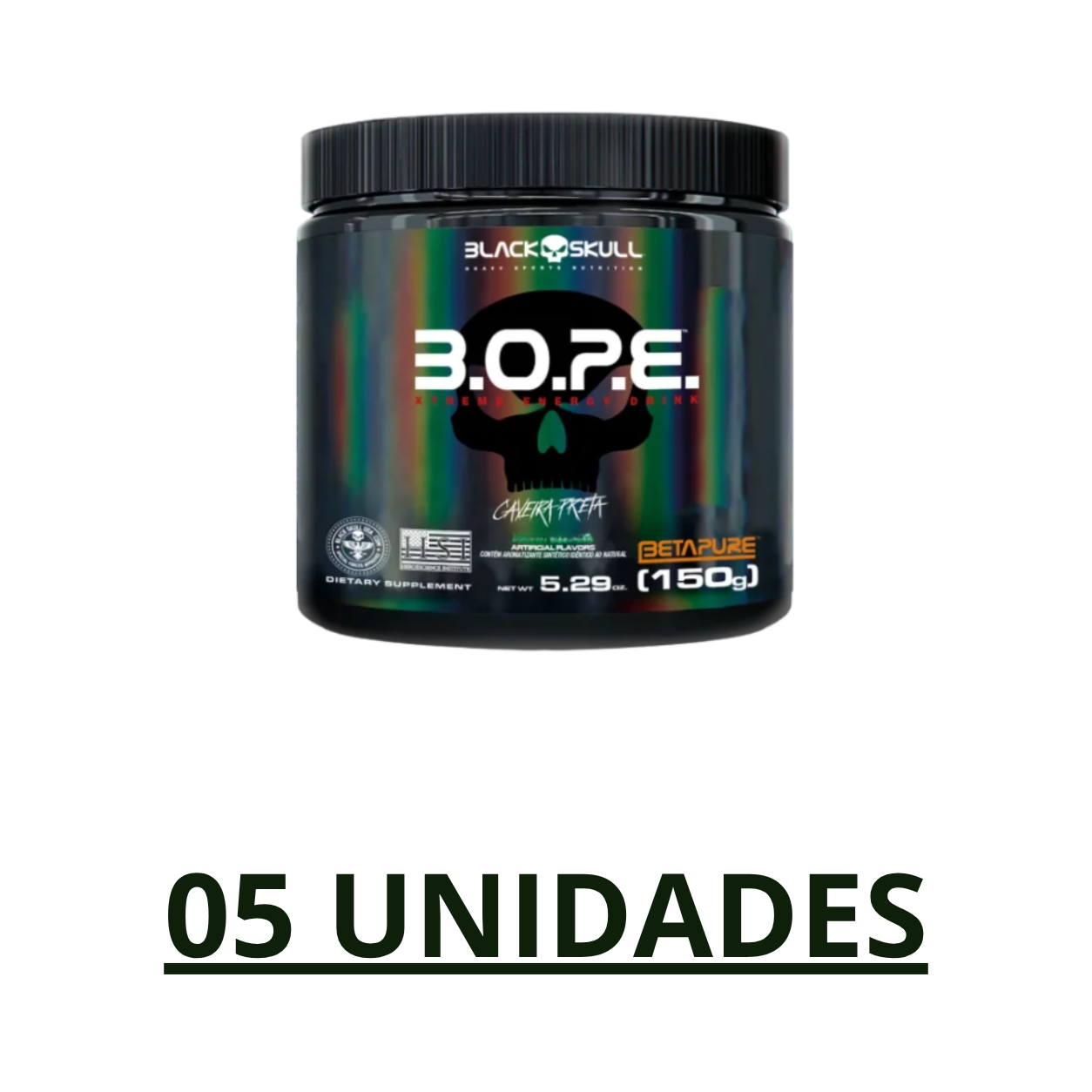 Combo 05 unidades - Pré Treino Bope 150g Black Skull - Frutas Amarelas