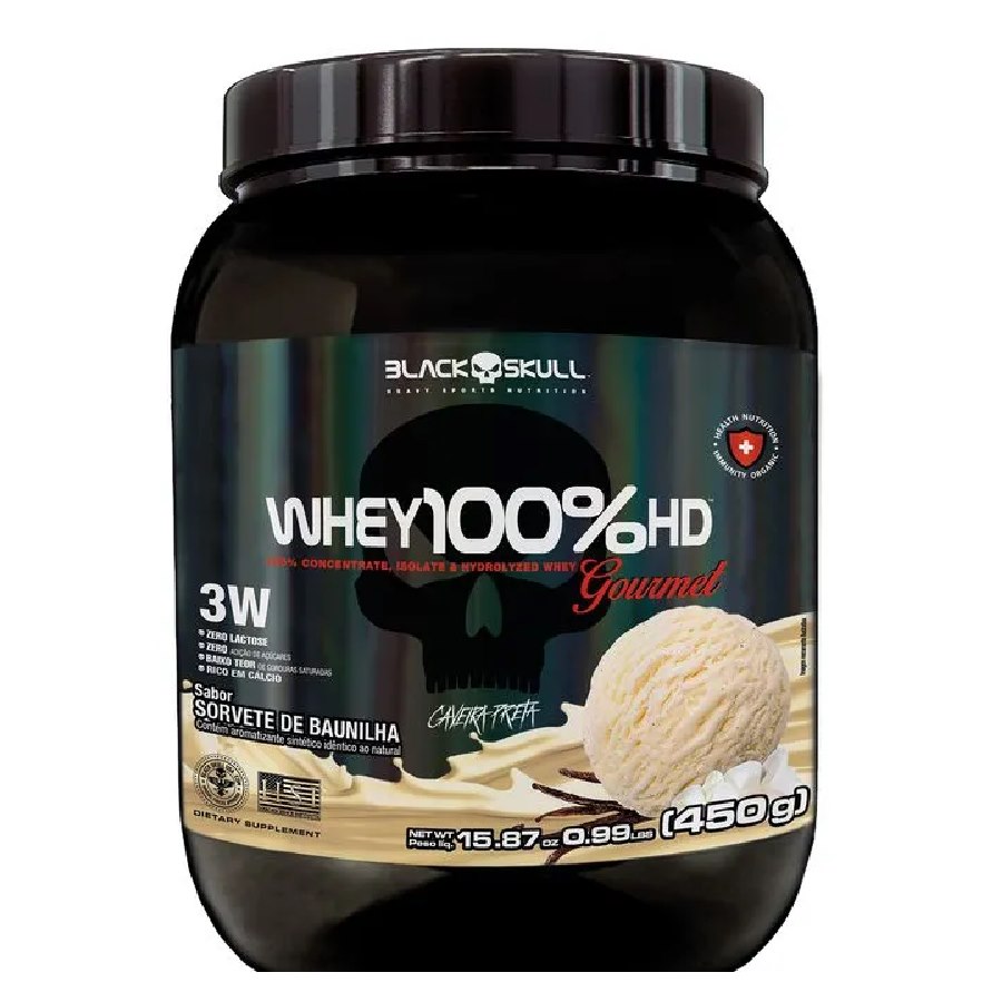 Whey 100% Hd Gourmet Pote 450g Black Skull - Sorvete De Baunilha