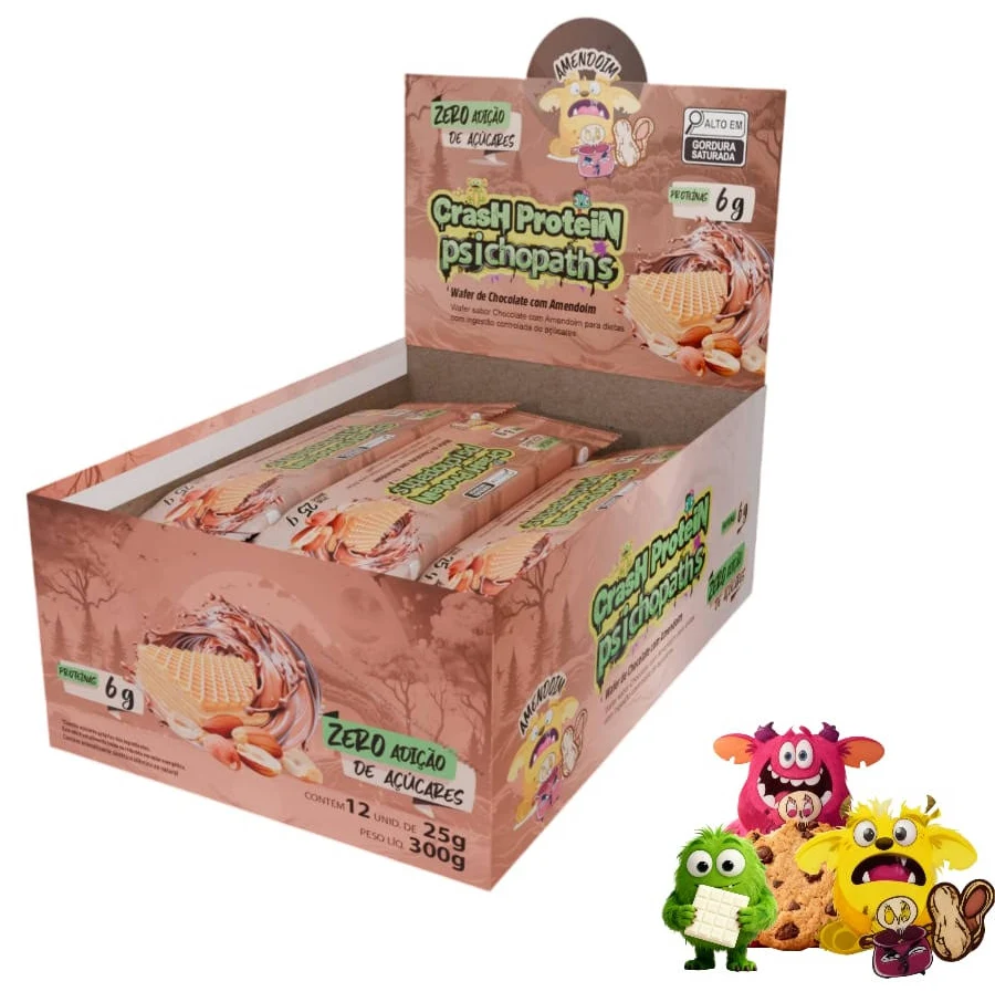 Crash Protein Psichopats Bar 25g Display Com 12un Demons Lab - Chocolate Com Amendoim
