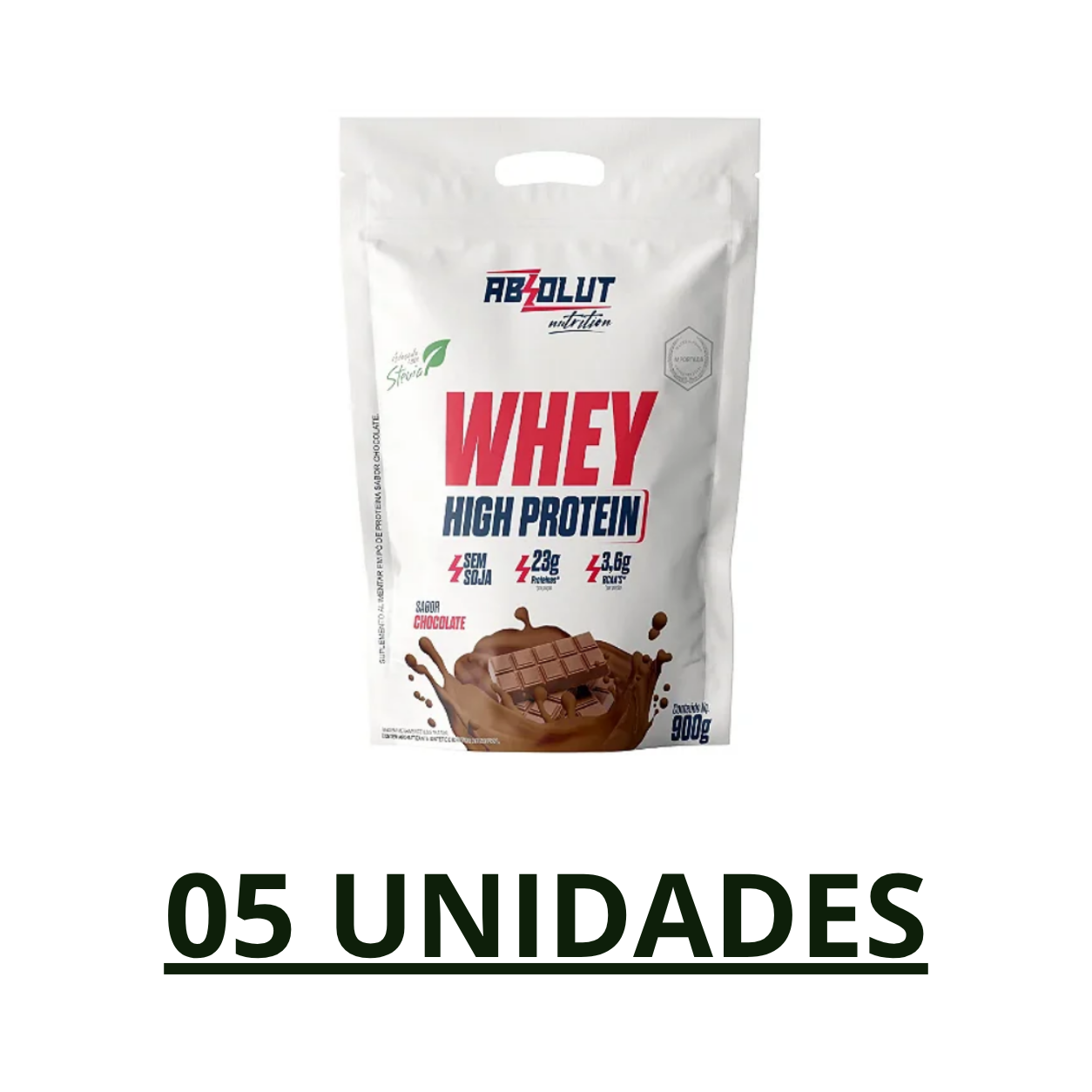 Combo 05 unidades - Whey Refil High 900G Absolut Nutrition - Chocolate