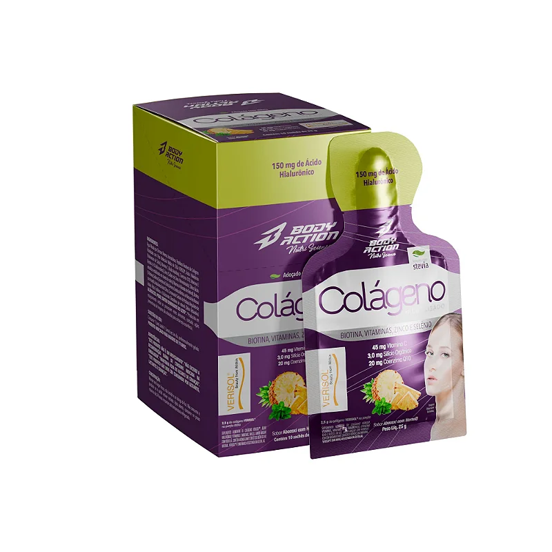 Colágeno Em Gel Hidrolisado Verisol 10 Sachês - BodyAction - Abacaxi C/ Hortelã