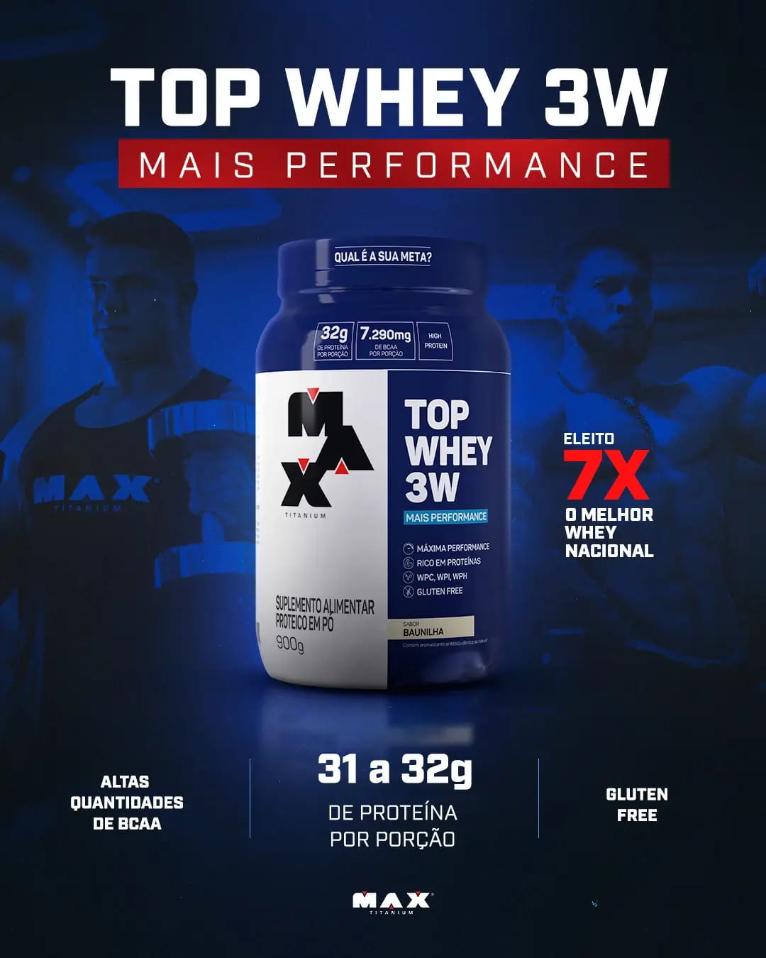 Top Whey 3W+Performance Pote 900g Max Titanium
