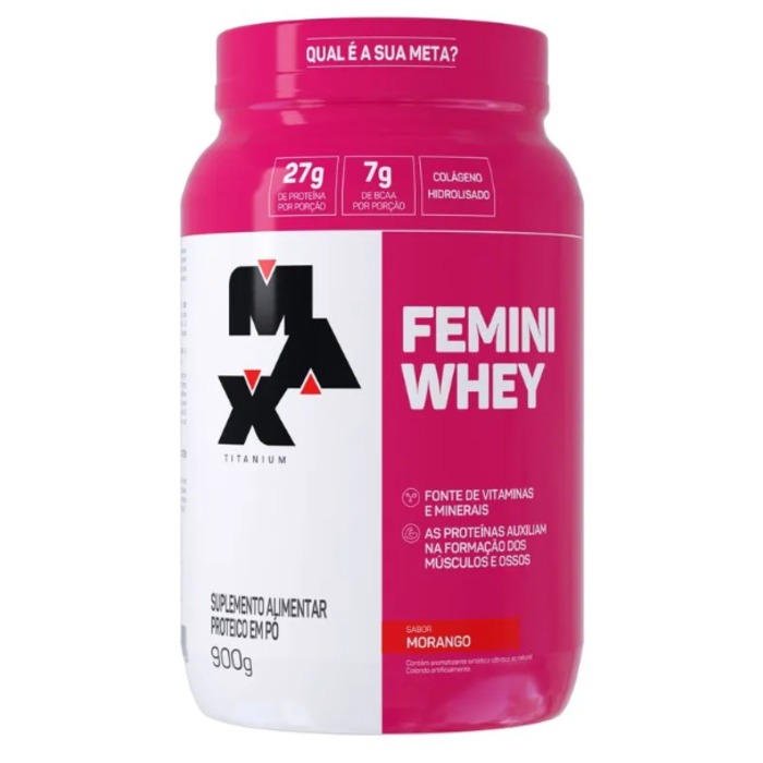 Foto de Femini Whey Pote 900g Max Titanium - Morango