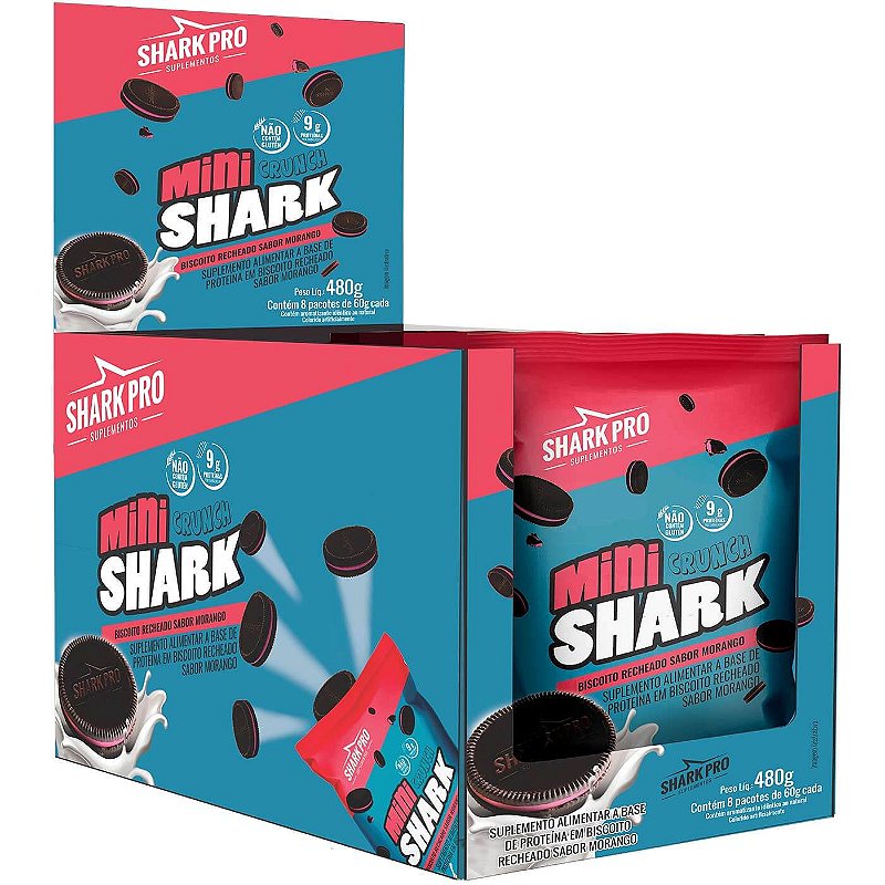 Foto de Biscoito Mini Shark 60g Display Com 8un Shark Pro - Morango