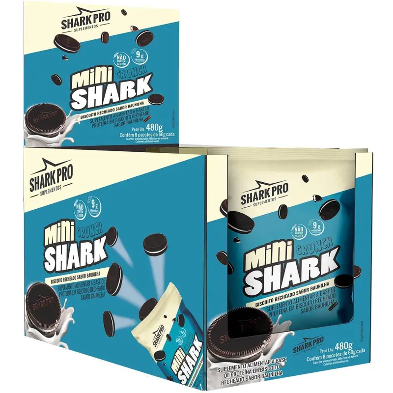 Biscoito Mini Shark 60g Display Com 8un Shark Pro - Baunilha