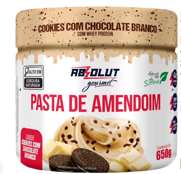 Pasta de Amendoim 650g Absolut Nutrition - Cookies com Chocolate Branco
