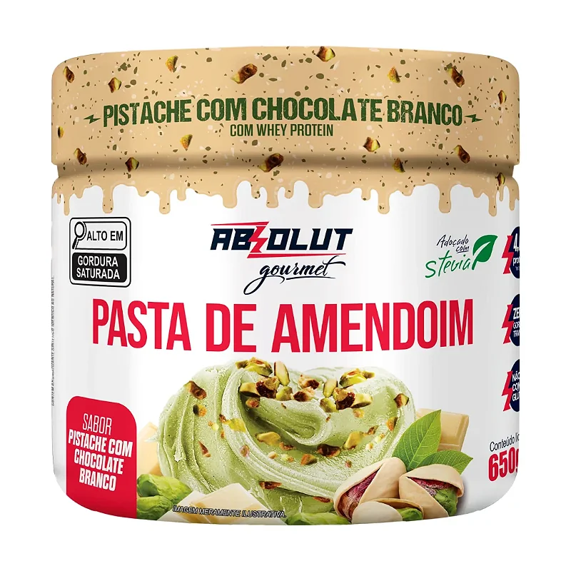 Foto de Pasta de Amendoim 650g Absolut Nutrition - Pistache com Chocolate Branco