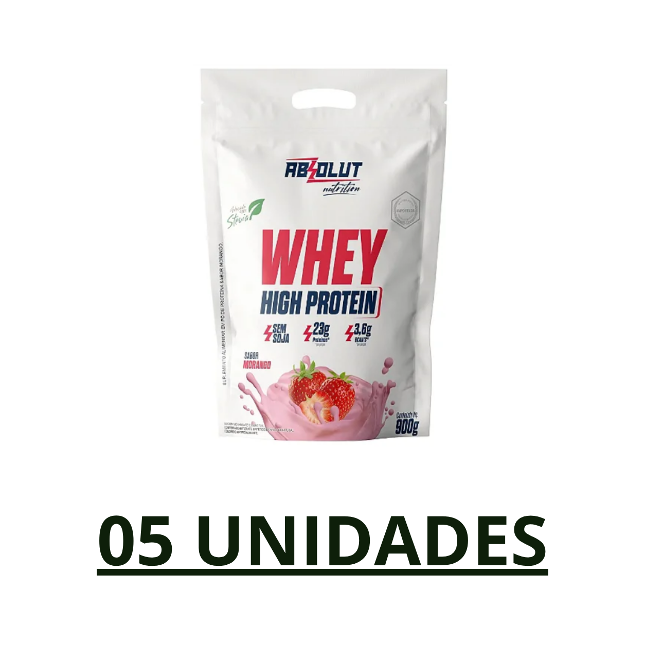 Combo 05 unidades - Whey Refil High 900G Absolut Nutrition - Morango