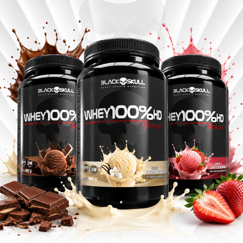 Whey 100% HD Gourmert Pote 900g Black Skull - Morango