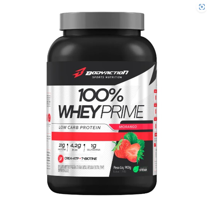 100% Whey Prime Pote 900g BodyAction - Morango