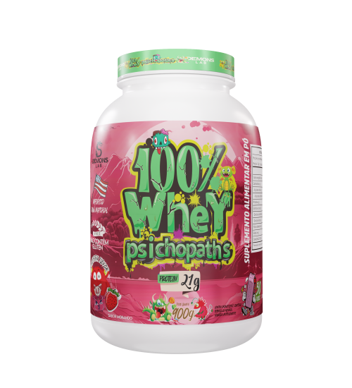 100% Whey Psichopaths 900g Demons Lab - Morango