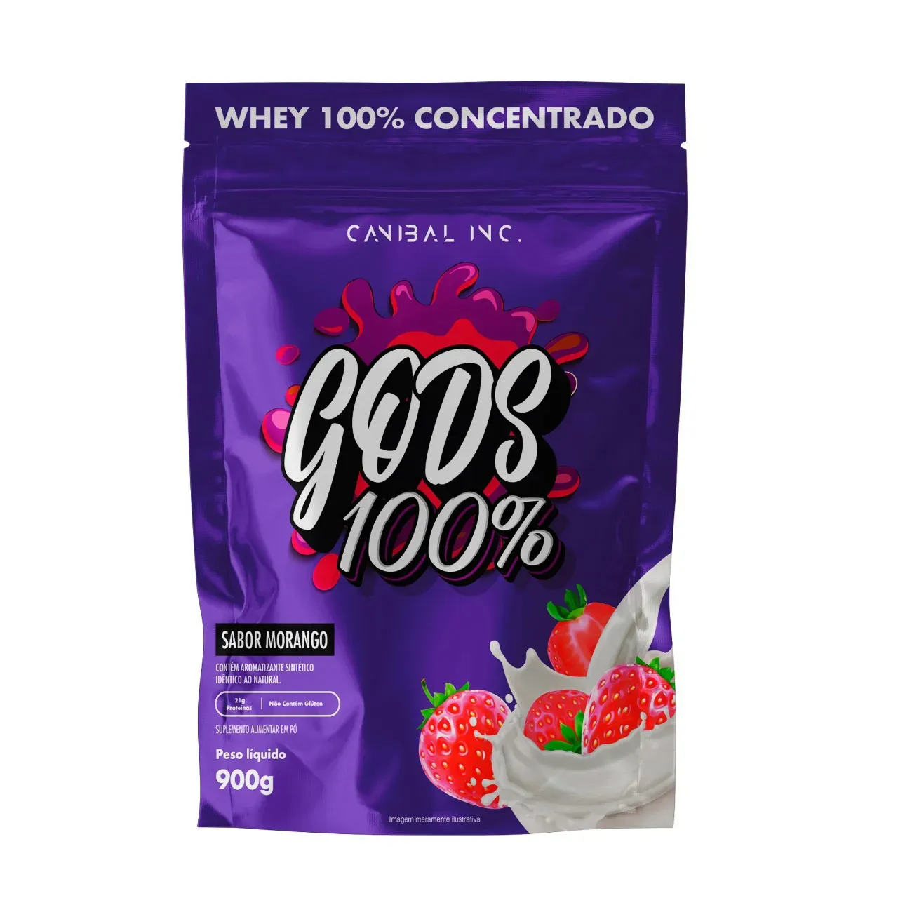 Foto de Gods Whey 100% Refil 900g Canibal - Morango