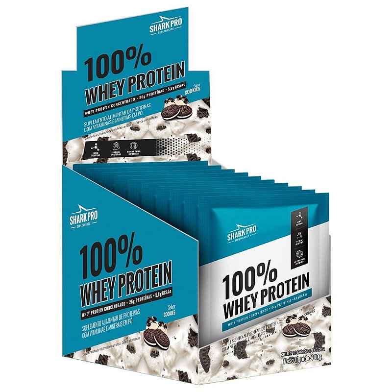 100% Whey Sache 40g Display Com 10un Shark Pro - Cookies